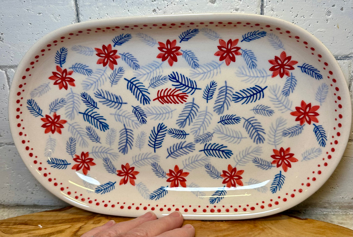 Manufaktura, Blue and Red Leaves and Red Flower, Medium Platter/Plate