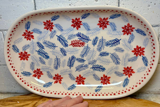 Manufaktura, Blue and Red Leaves and Red Flower, Medium Platter/Plate