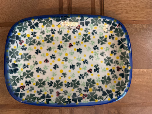 Vena Polish Pottery Large Rectangular Platter, Lucky Shamrock