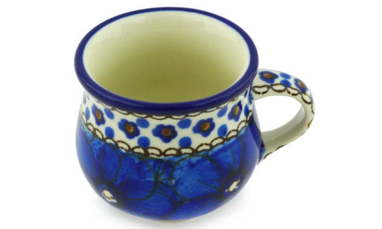 Ceramika Artystyczna, Unikat U408, Cobalt Poppies, Espresso Cup & Saucer