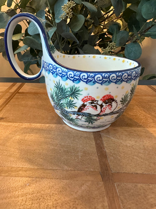 Ceramika Artystyczna Polish Pottery, Unikat Cozy Bullfinch, Loop Mug/Bowl