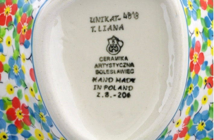 Ceramika Artystyczna, Unikat U4818,  Colorful Dizziness, Leaf Shaped Bowl 10.5"