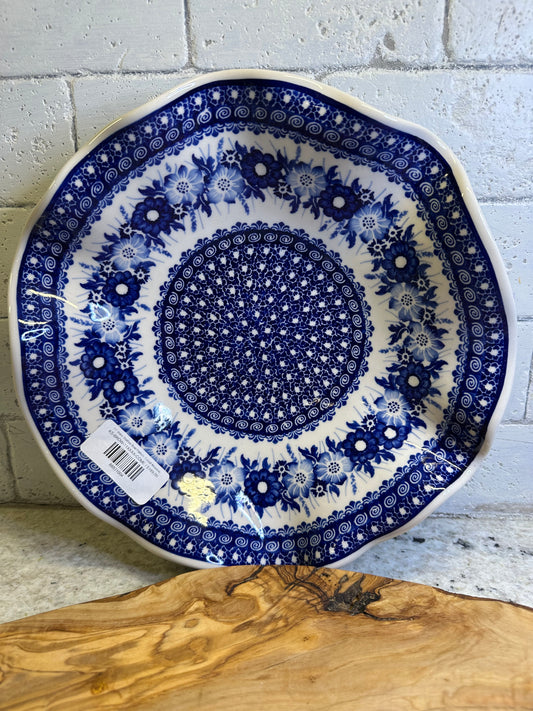 Kaola Polish Pottery, Signature Unikat, Cobalt Meadow, 11" Wavy Shallow Bowl