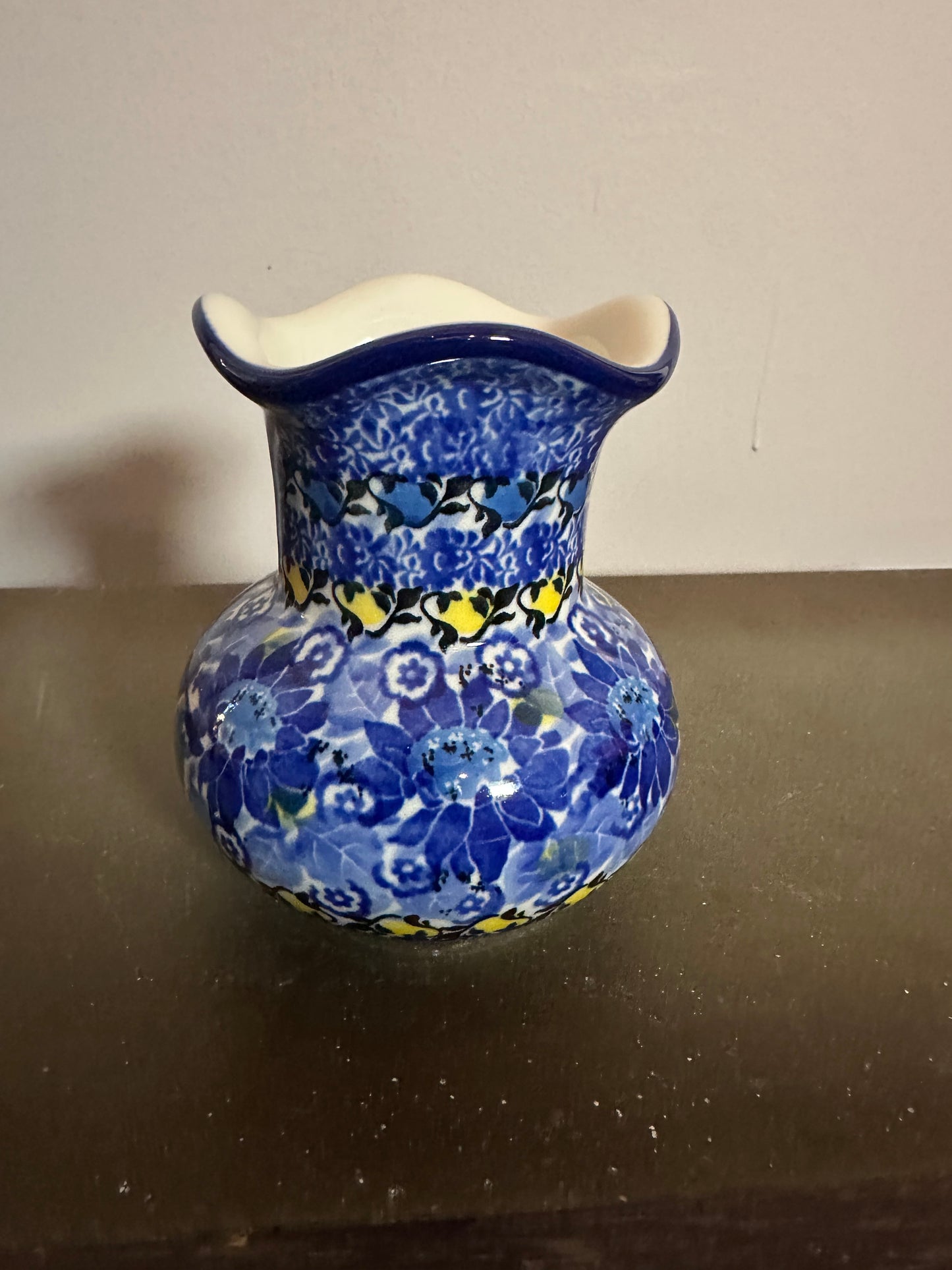 Ceramika Artystyczna, Unikat 4744, Blue & Yellow, Tulip Vase