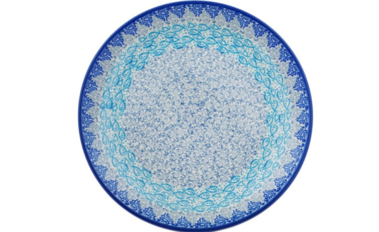Ceramika Artystyczna Polish Pottery, Unikat Blue Lagoon Whimsy, 8" Plate