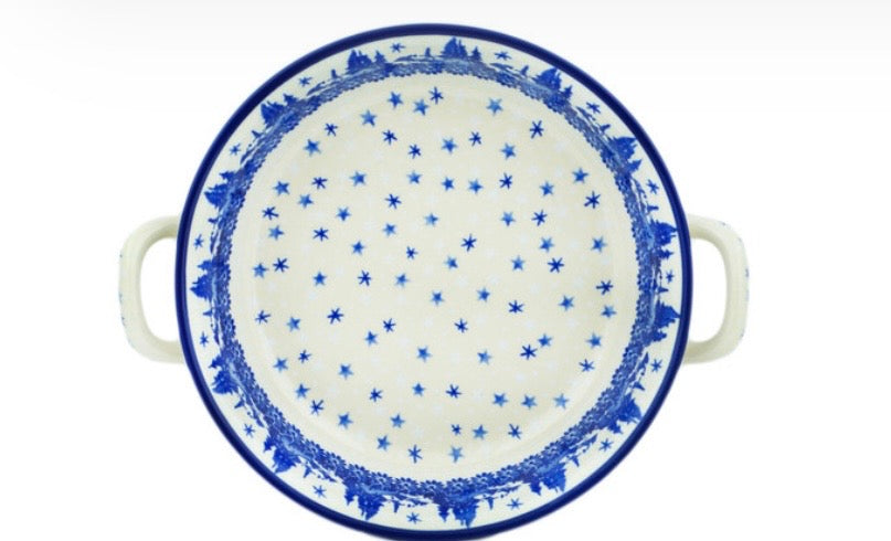 Ceramika Artystyczna, Blue Winter, Medium Round Baker with Handles