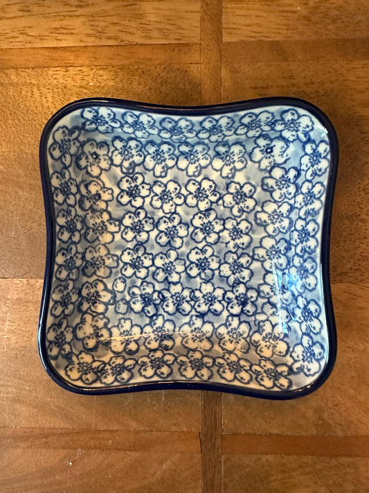 Ceramika Artystyczna Polish Pottery, Magical Blue, Square Small Bowl