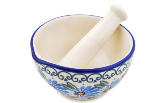Ceramika Artystyczna Polish Pottery, Morning Daisy, Small Mortar and Pestle