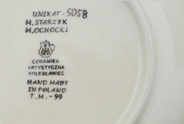 Ceramika Artystyczna Polish Pottery, Unikat Blue Lagoon Whimsy, 8" Plate