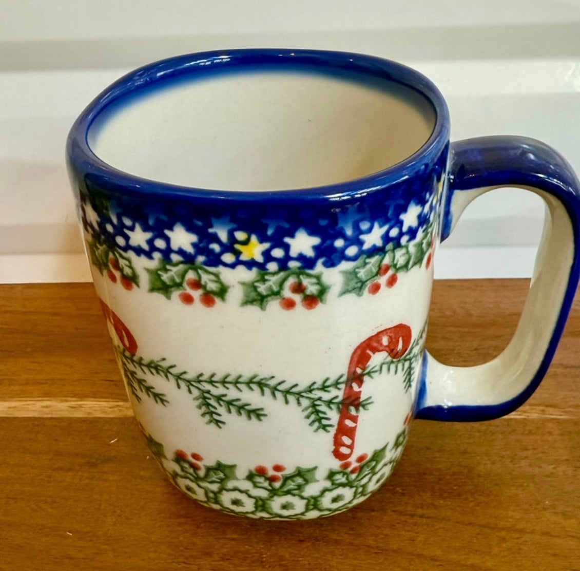 Vena Polish Pottery, Candy Cane and Pine Squarish Mug