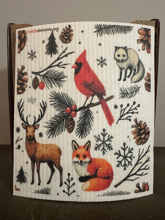 Swedish Dishcloth Christmas Cardinal with Animals