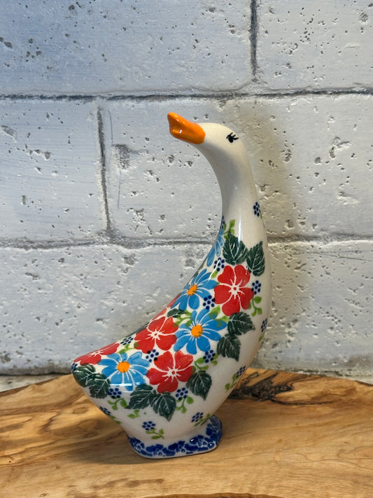 Kalich, Art Level, Red, Teal, Floral, Goose Figurine