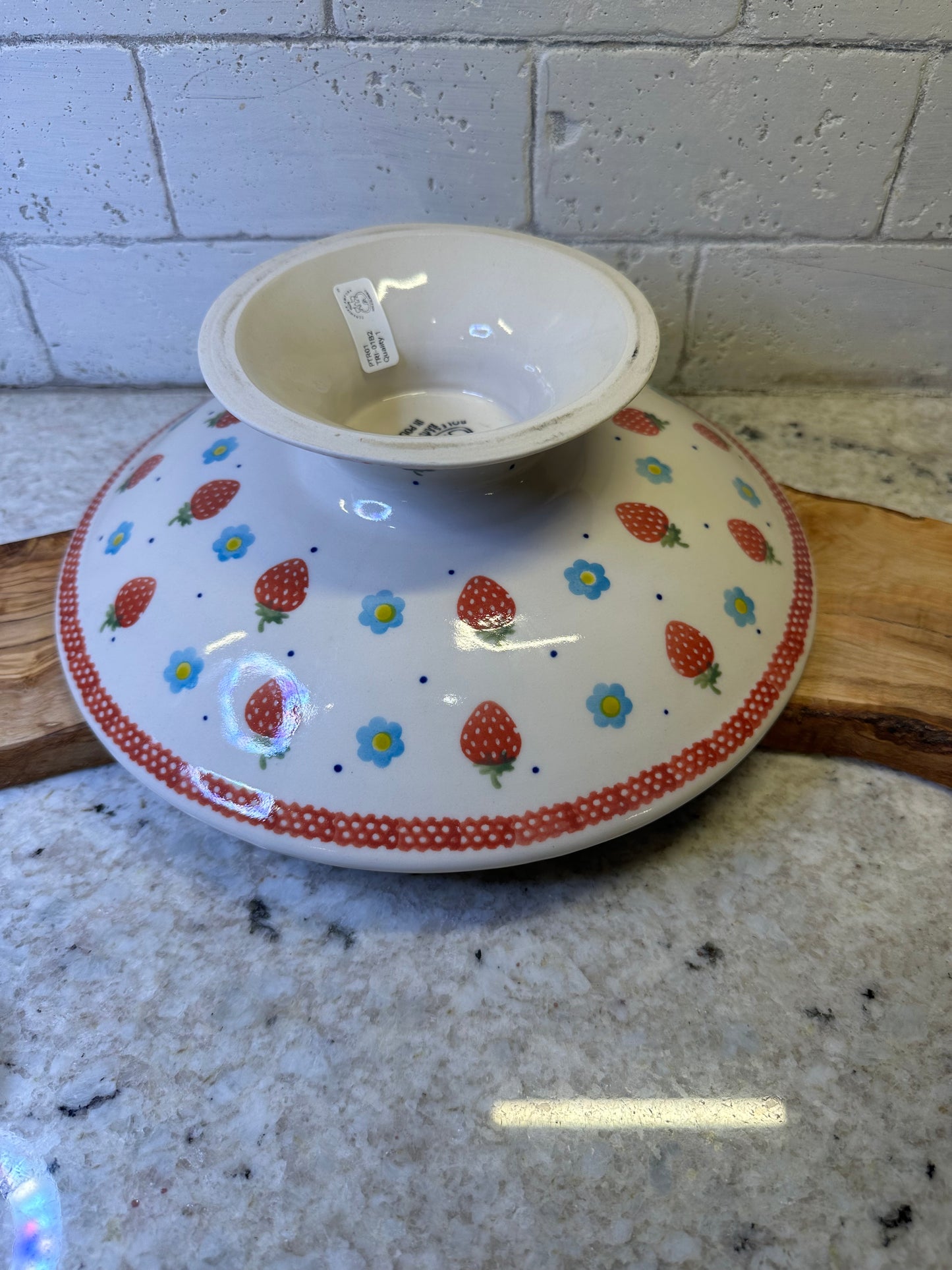 Ceramika Amfora Polish Pottery, Berry Patch, 10.5" Shallow Bowl on Pedestal