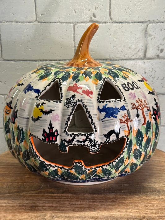 Kalich Polish Pottery, Unikat Halloween, XL Pumpkin Luminary