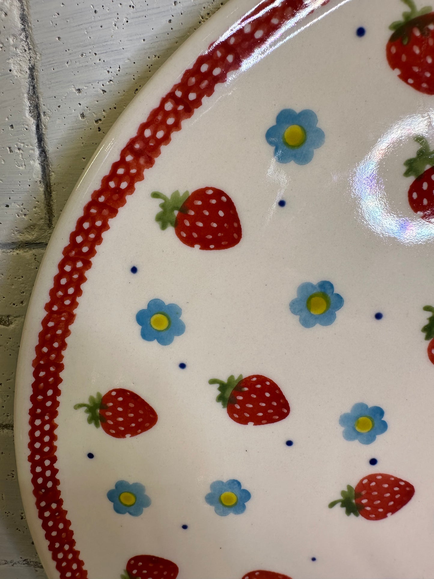 Ceramika Amfora Polish Pottery, Berry Patch, 10.5" Shallow Bowl on Pedestal