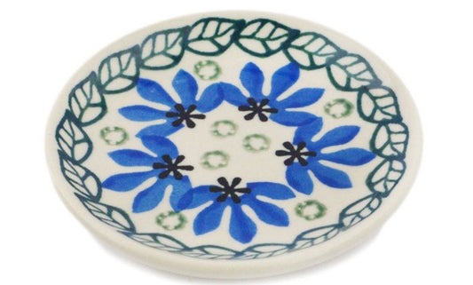 Ceramika Artystyczna, Blue Flowers Fan, Coaster/Mini Plate