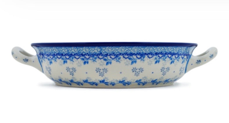 Ceramika Artystyczna, Blue Mistic Winter, Medium Round Baker with Handles