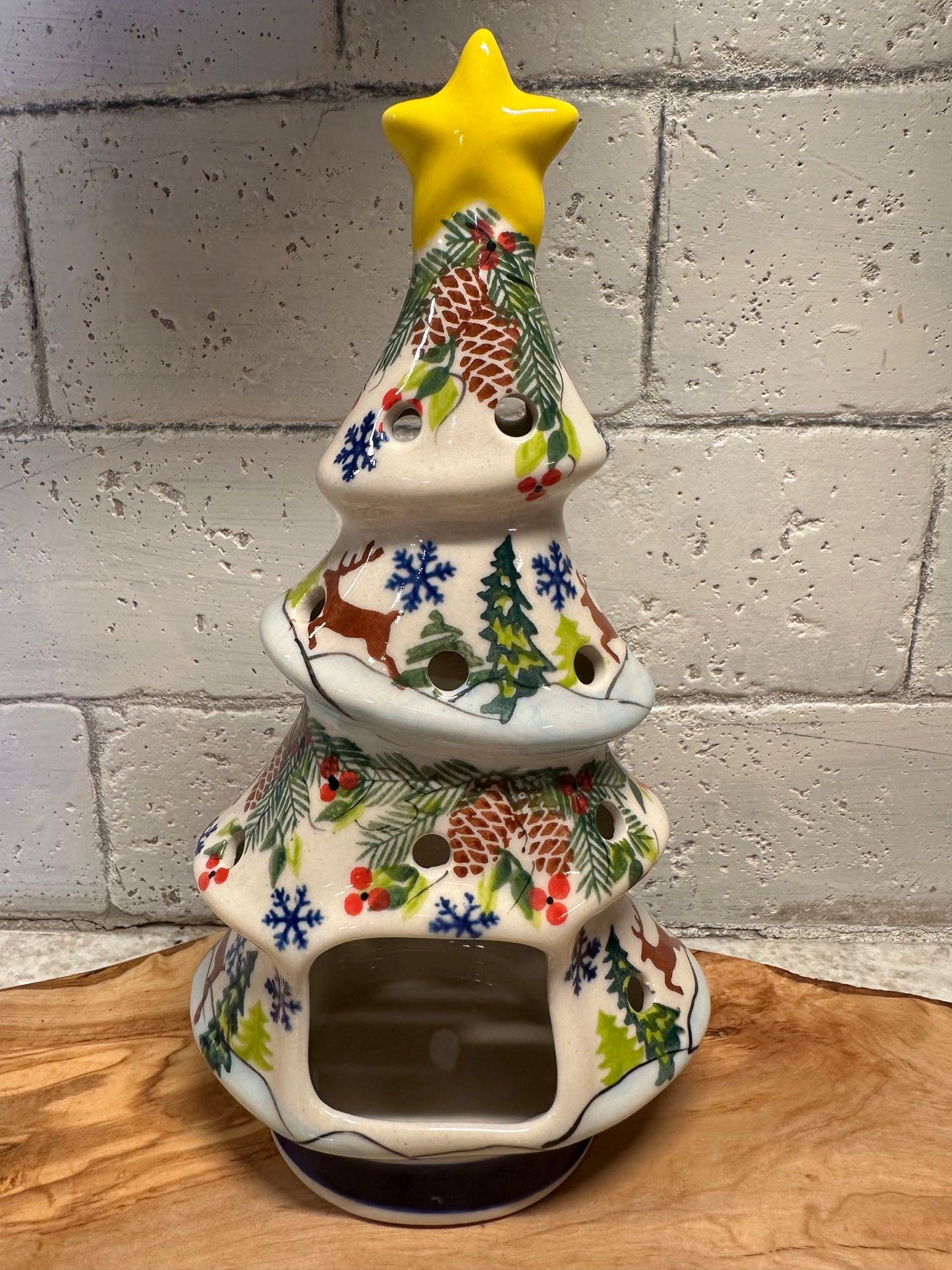 Kalich Polish Pottery, Art Level, Reindeer Prancing, Luminary Christmas Tree