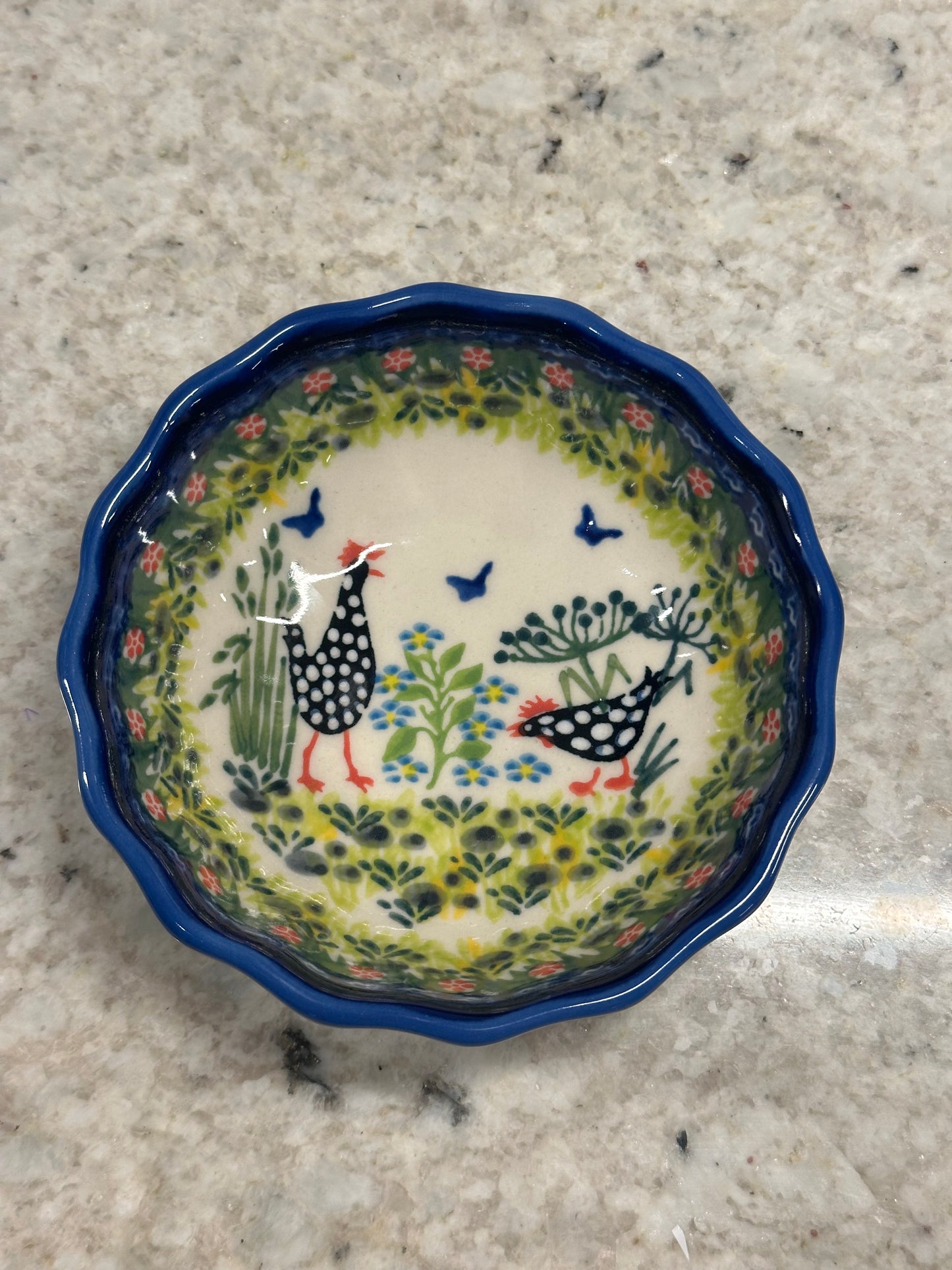 Kalich, Art Level A, Black Polka Chicken, Scalloped Bowl