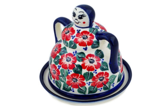 Cergor Polish Pottery, Unikat, Poppies Meadow, Cheese Lady