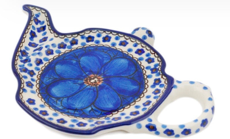 Ceramika Artystyczna, U408 Cobalt Poppies, Teapot Shaped Plate 8"