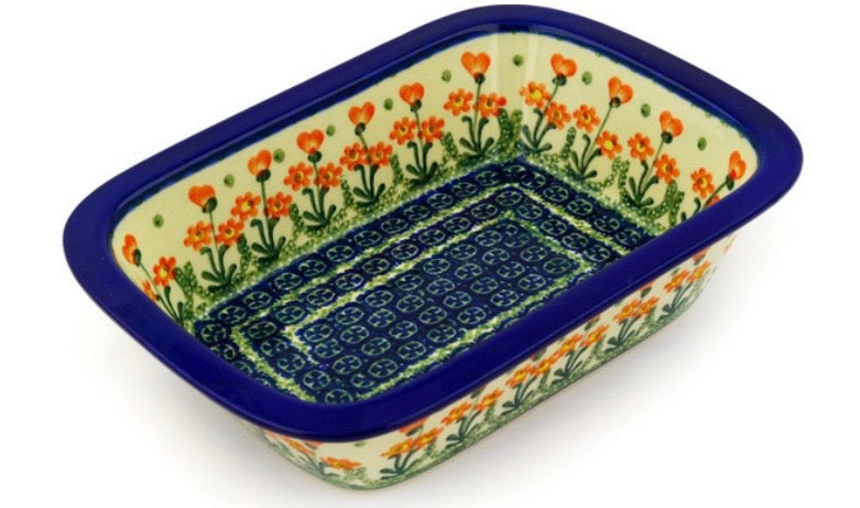 Ceramika Artystyczna, Peach Spring Daisy, Rectangular Baker