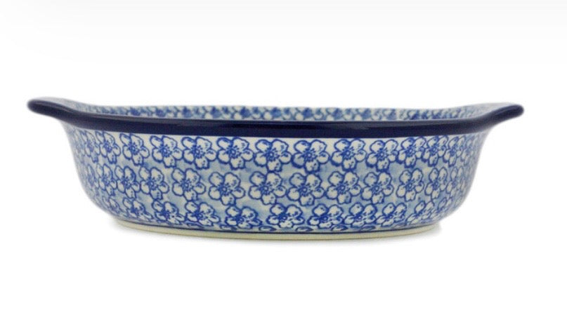 Ceramika Artystyczna, Magical Blue,  Medium Round Baker with Handles 9"