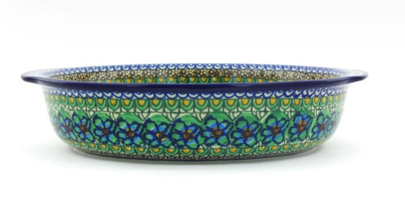 Ceramika Artystyczna, Mardi Gras, Round Baker with Handles, 10.25"