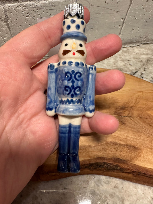 Kalich Polish Pottery, Art Level, Blue Nutcracker Ornament