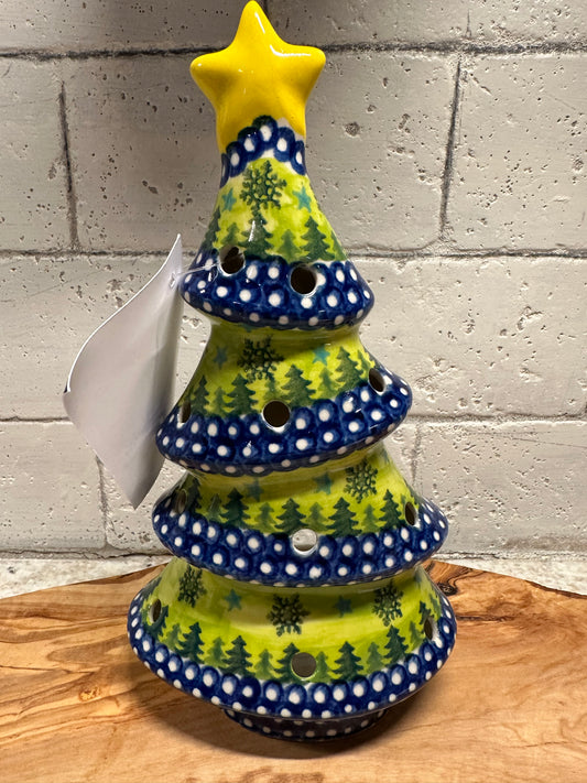 Kalich Polish Pottery, Art Level, Green Crooked Luminary Christmas Tree