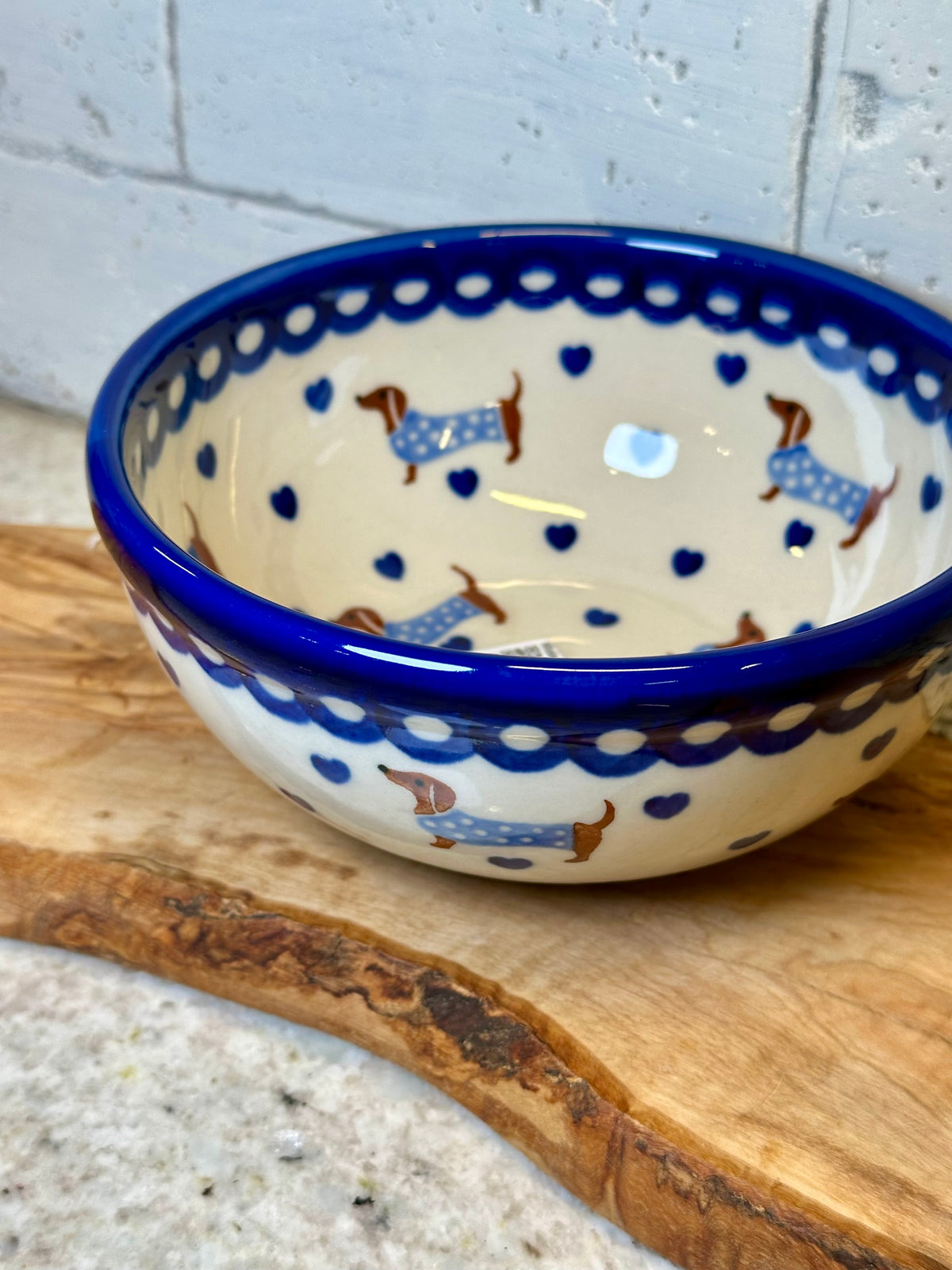 Kalich, 2Q Light Blue Sweater Dachshund Bowl 6.25"