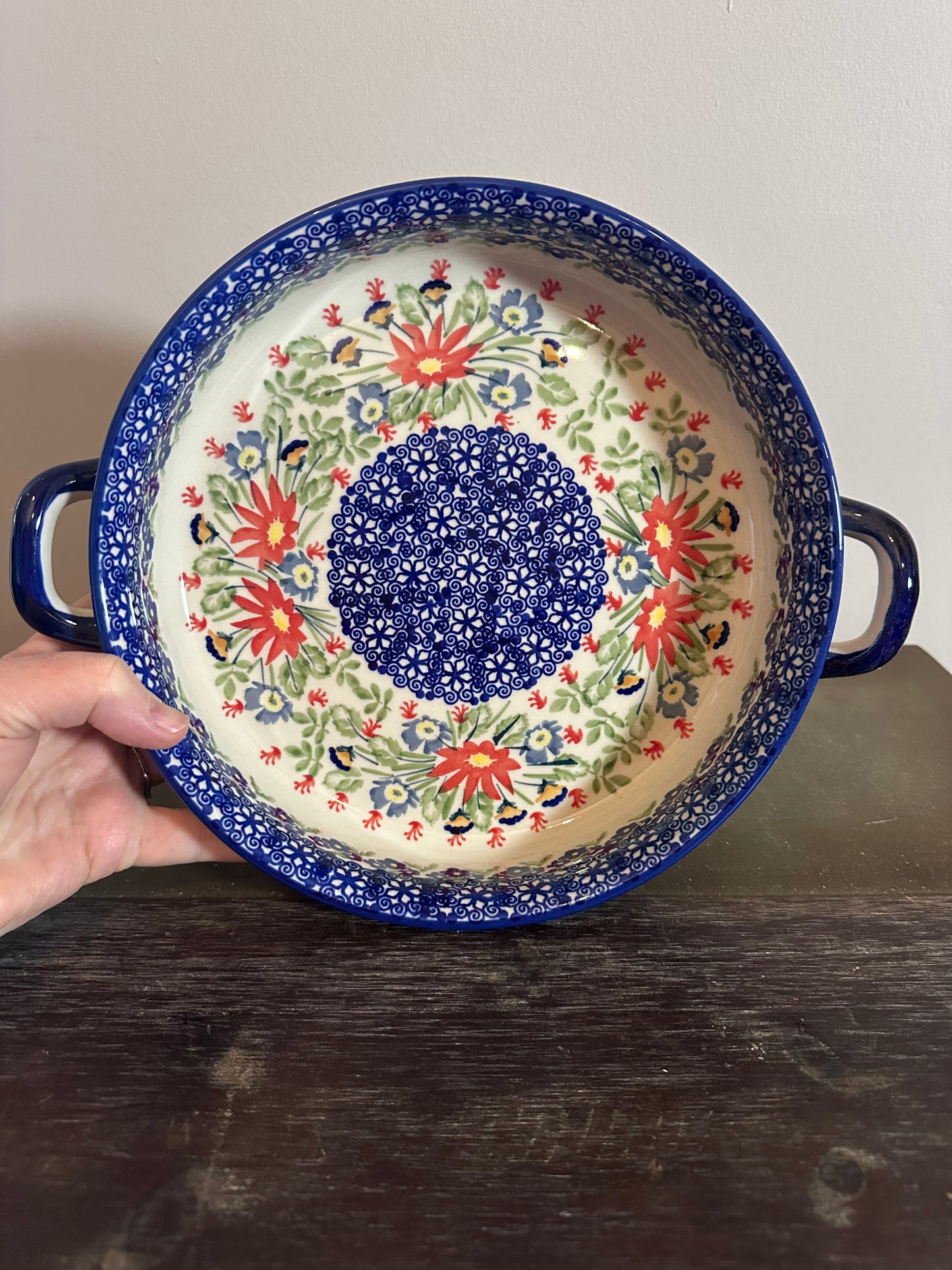 Manufaktura, Unikat Folk Flowers, Round Baker with Handles
