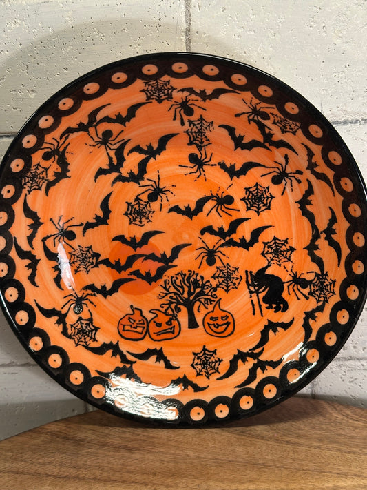 CER-A-NIELA Polish Pottery, Halloween, Bats, Spiders & Webs Serving Bowl