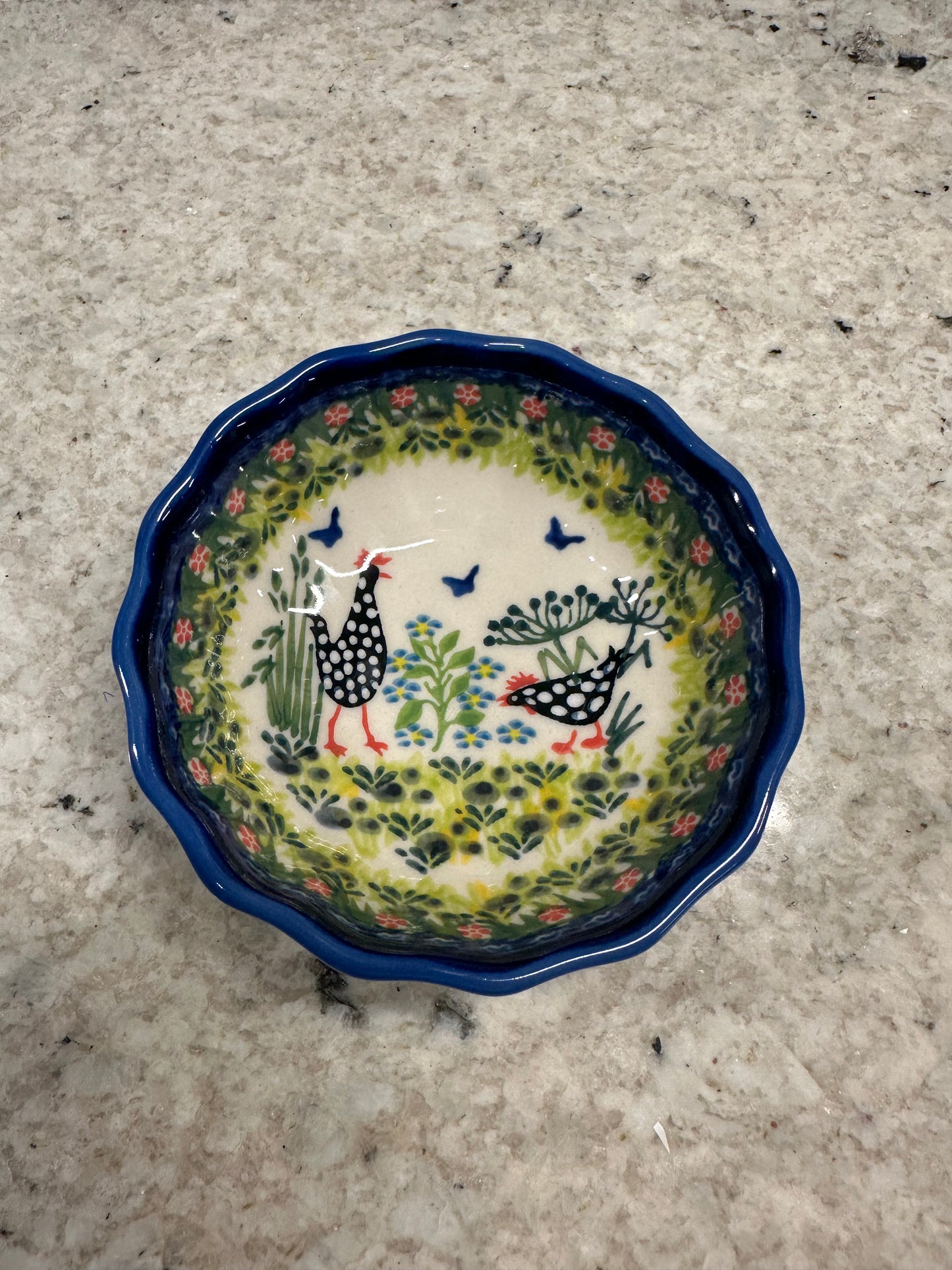 Kalich, Art Level A, Black Polka Chicken, Scalloped Bowl