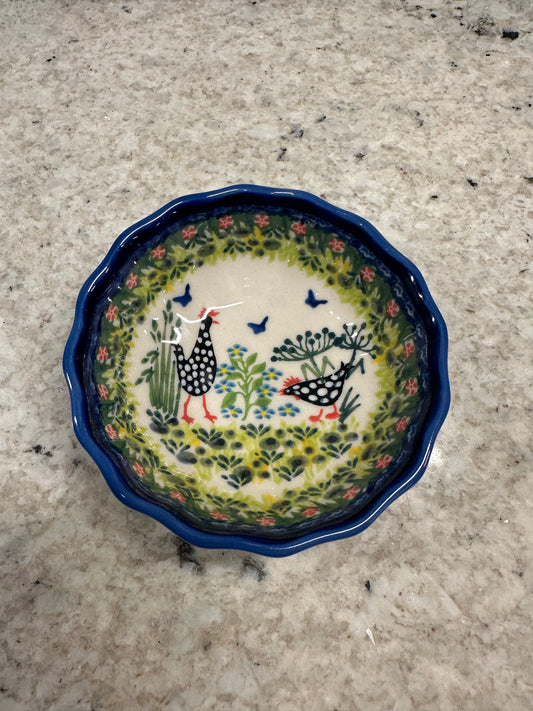 Kalich, Art Level A, Black Polka Chicken, Scalloped Bowl