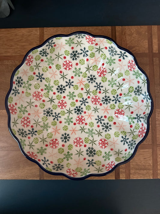 Ceramika Artystyczna Polish Pottery, Unikat 5038, Holly Jolly, 9" Fluted Bowl