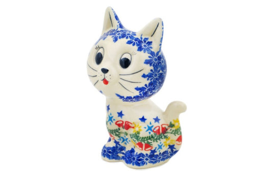 Ceramika Bona Polish Pottery, Wreath Of Bells, Cat Figurine