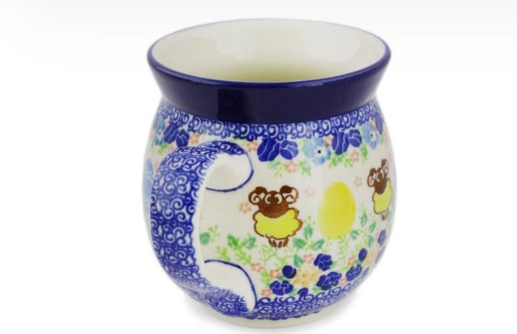 Ceramika Artystyczna, U5203, Yellow Sheep/Blue and Yellow Eggs, Large Bubble Mug