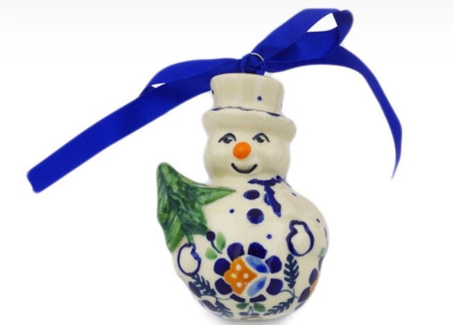 Manufaktura, Orange/Blue Flowers, Snowman Ornament