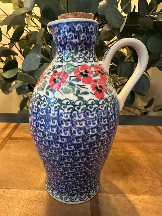 Ceramika Artystyczna Polish Pottery, Red Pansy, Bottle