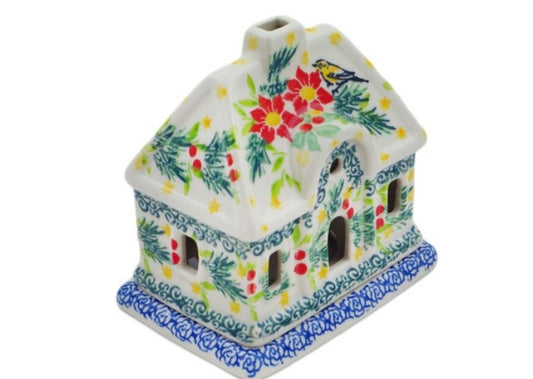Ceramika Artystyczna, Unikat 5067, Festive Avian Delight, House Shaped Luminary