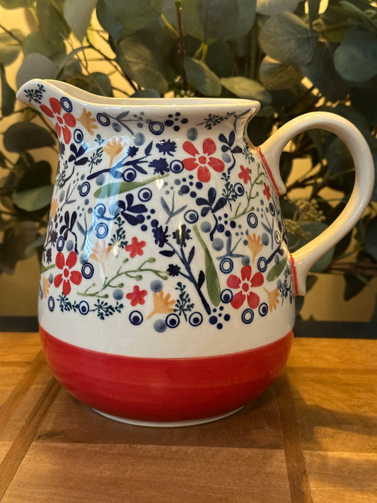 Manufaktura Polish Pottery, Garden Breeze, Red Border, 2 Liter Pitcher