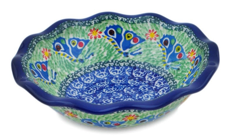 Ceramika Artystyczna, Unikat Ring Of Flowers, Scalloped Bowl 7"