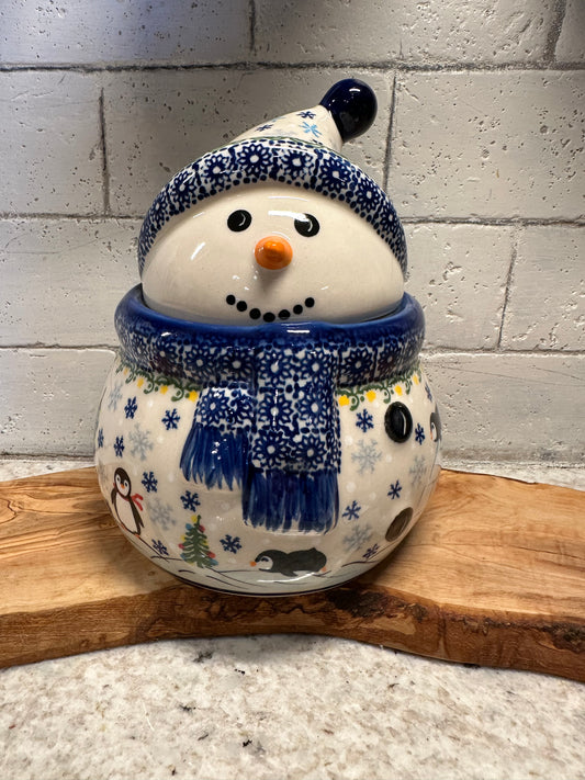 Kalich Polish Pottery, Signature Unikat Art Level, Penguin, Igloo, Snowman Container