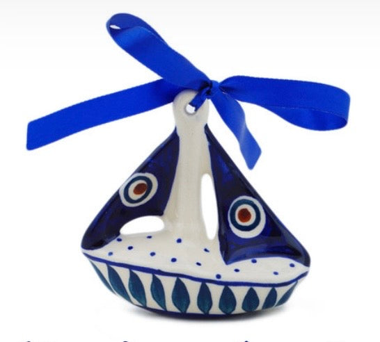 Manufaktura, Traditional Peacock Leaves, Sailboat Ornament