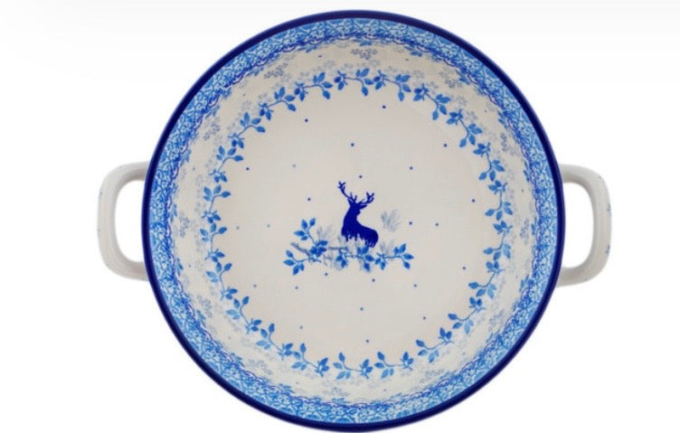 Ceramika Artystyczna, Blue Mistic Winter, Medium Round Baker with Handles