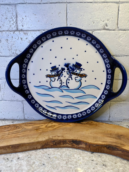 Zaklady Polish Pottery, Snow Buddies, Handled Serving Tray/Baker. Preowned