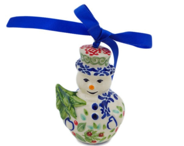 Manufaktura Polish Pottery, Precious Pentas, Snowman Ornament