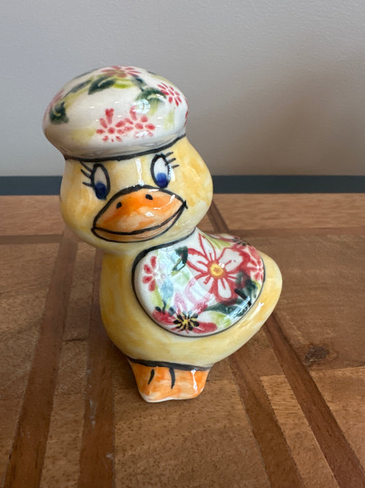 Vena Polish Pottery Crimson Garden Duck with Mushroom Hat Figurine