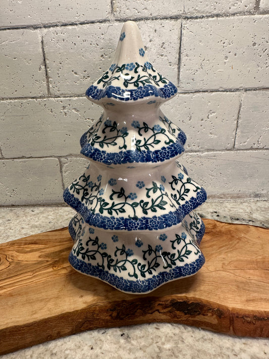 Ceramika Artystyczna Polish Pottery, Light Blue Floral with Vines Tree 8"